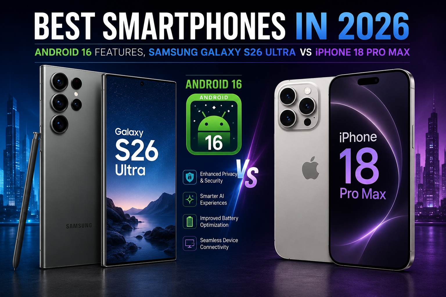 You are currently viewing Best Smartphones in 2026: Android 16 Features, Samsung Galaxy S26 Ultra vs iPhone 18 Pro Max